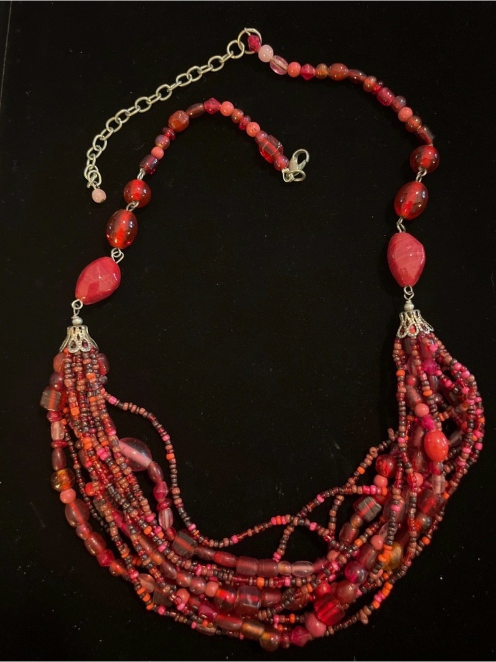 24” Vintage Boho Multi-Strand Red Beaded Statement Necklace - Women Jewelry